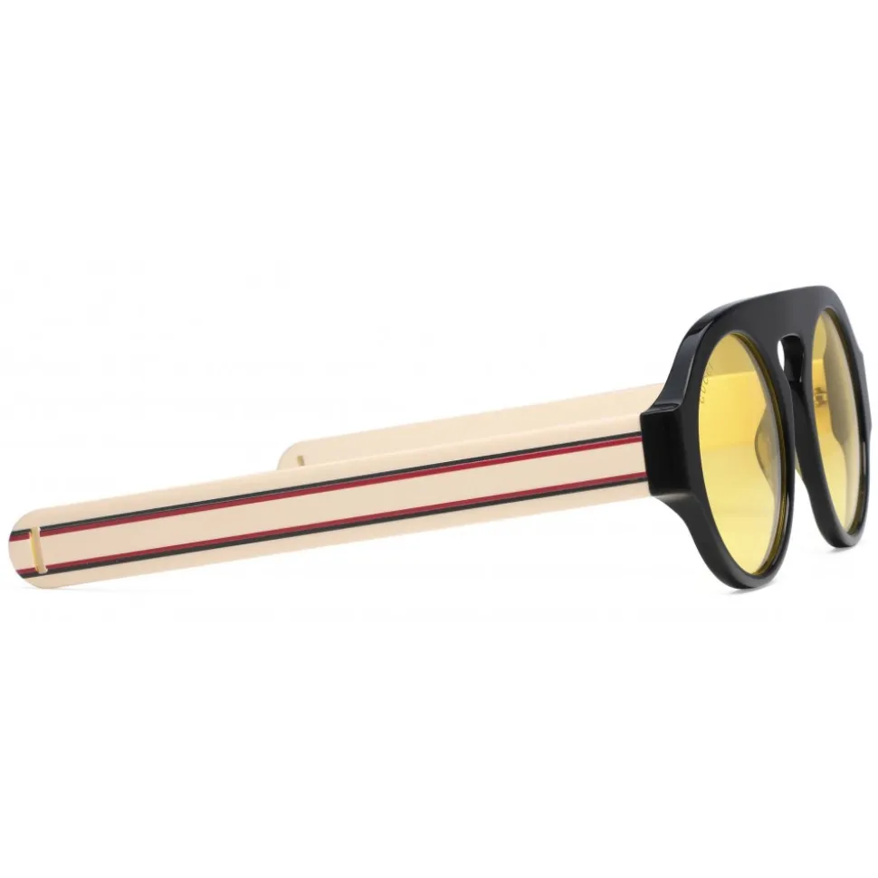 Gucci - Round Acetate Sunglasses - Black Acetate Yellow Lenses - Gucci Eyewear - Avvenice