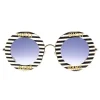 Gucci - Round Frame Acetate Sunglasses - Black White Gold - Gucci Band - Gucci Eyewear - Avvenice