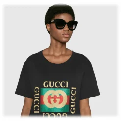 Gucci - Round Frame Acetate Sunglasses with Star - Black Acetate - Gucci Eyewear - Avvenice