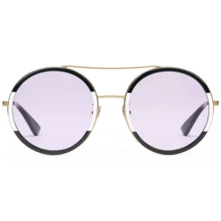 Gucci - Round Frame Metal Sunglasses - Black and Ivory - Gucci Eyewear - Avvenice