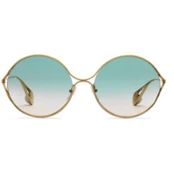 Gucci - Round Frame Metal Sunglasses - Gold Forked Pink and Green - Gucci Eyewear - Avvenice