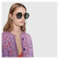 Gucci - Round Frame Metal Sunglasses - Green - Gucci Eyewear - Avvenice