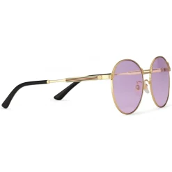 Gucci - Round Frame Metal Sunglasses - Gold  with Green and Red Web Detail - Gucci Eyewear - Avvenice