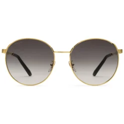 Gucci - Round Metal Sunglasses with Optimal Fit - Gold with Web Detail - Gucci Eyewear - Avvenice