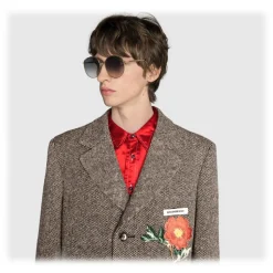 Gucci - Round Metal Sunglasses with Optimal Fit - Gold with Web Detail - Gucci Eyewear - Avvenice