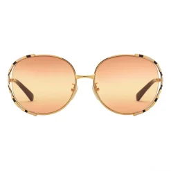 Gucci - Round Metal Sunglasses - Gold Ivory Black - Gucci Eyewear - Avvenice