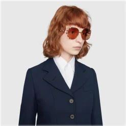 Gucci - Round Metal Sunglasses - Gold Ivory Black - Gucci Eyewear - Avvenice