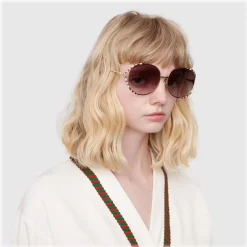 Gucci - Round Metal Sunglasses - Gold Beige Ivory - Gucci Eyewear - Avvenice