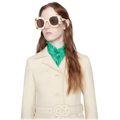 Gucci - Round Sunglasses with Metal Details - Ivory - Gucci Eyewear - Avvenice