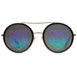 Gucci - Round-Frame Sunglasses - Black Gold - Gucci Eyewear - Avvenice