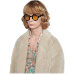 Gucci - Round-Frame Sunglasses - Black Yellow - Gucci Eyewear - Avvenice