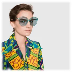 Gucci - Specialized Fit Round Frame Acetate Sunglasses -Transparent Blue Acetate - Gucci Eyewear - Avvenice
