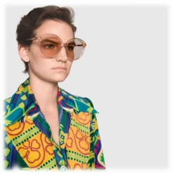 Gucci - Specialized Fit Round Frame Acetate Sunglasses - Transparent Peach Acetate - Gucci Eyewear - Avvenice