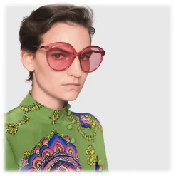 Gucci - Specialized Fit Round Frame Acetate Sunglasses -Transparent Fuchsia Acetate - Gucci Eyewear - Avvenice