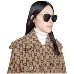 Gucci - Square Acetate and Metal Sunglasses - Black Gold - Gucci Eyewear - Avvenice