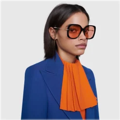 Gucci - Square Acetate Sunglasses - Orange - Gucci Eyewear - Avvenice