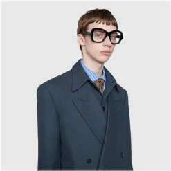 Gucci - Square Acetate Sunglasses - Black Gold Details - Gucci Eyewear - Avvenice