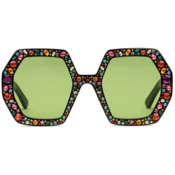 Gucci - Square Acetate Sunglasses with Crystals - Black Green - Gucci Eyewear - Avvenice