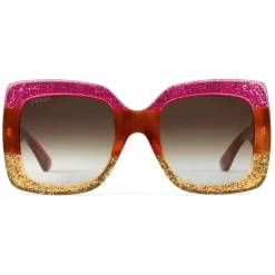 Gucci - Square Acetate Sunglasses - Pink Glitter Acetate - Gucci Eyewear - Avvenice