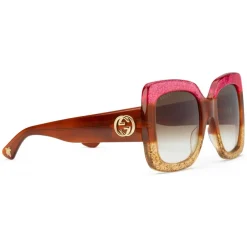 Gucci - Square Acetate Sunglasses - Pink Glitter Acetate - Gucci Eyewear - Avvenice