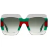 Gucci - Square Acetate Sunglasses - Transparent Acetate with Green and Red Web Detail - Gucci Eyewear - Avvenice