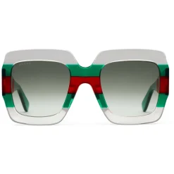 Gucci - Square Acetate Sunglasses - Transparent Acetate with Green and Red Web Detail - Gucci Eyewear - Avvenice