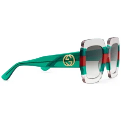 Gucci - Square Acetate Sunglasses - Transparent Acetate with Green and Red Web Detail - Gucci Eyewear - Avvenice