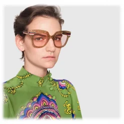 Gucci - Square Frame Acetate Sunglasses Glitter - Gold Glitter Acetate and Gold  - Gucci Eyewear - Avvenice