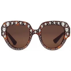 Gucci - Square Frame Acetate Sunglasses with Heart Crystalss -Tortoiseshell Acetate - Gucci Eyewear - Avvenice