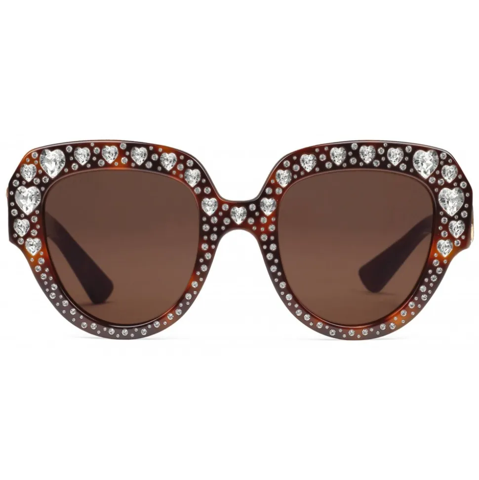 Gucci - Square Frame Acetate Sunglasses with Heart Crystalss -Tortoiseshell Acetate - Gucci Eyewear - Avvenice