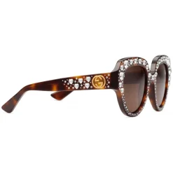 Gucci - Square Frame Acetate Sunglasses with Heart Crystalss -Tortoiseshell Acetate - Gucci Eyewear - Avvenice