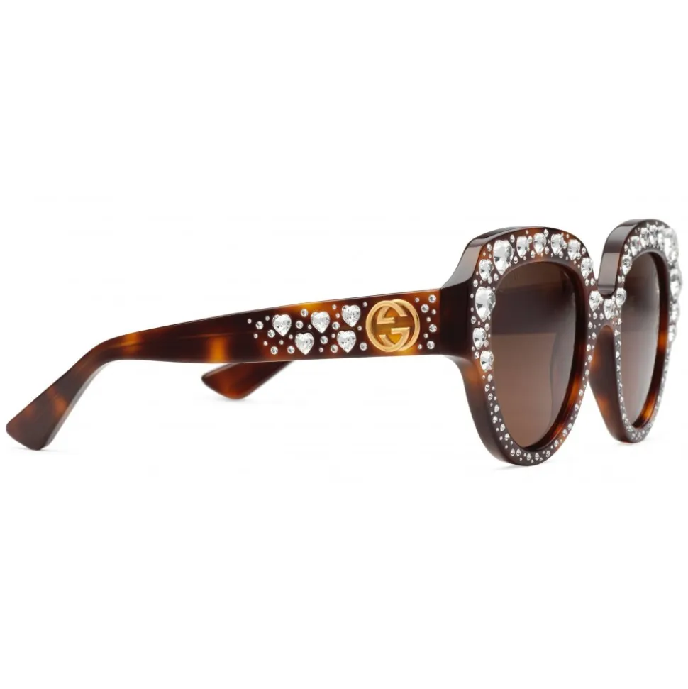 Gucci - Square Frame Acetate Sunglasses with Heart Crystalss -Tortoiseshell Acetate - Gucci Eyewear - Avvenice