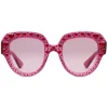 Gucci - Square Frame Acetate Sunglasses with Heart Crystalss -Transparent Fuchsia Acetate - Gucci Eyewear - Avvenice