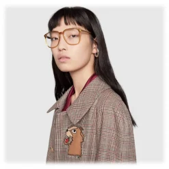 Gucci - Square Frame Acetate Glasses - Transparent Amber Acetate - Gucci Eyewear - Avvenice