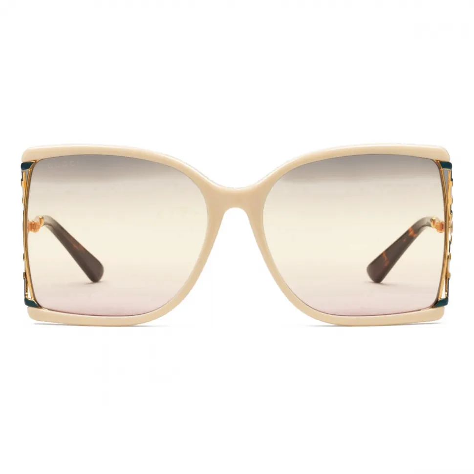 Gucci - Square Frame Acetate and Metal Sunglasses - Ivory - Gucci Eyewear - Avvenice