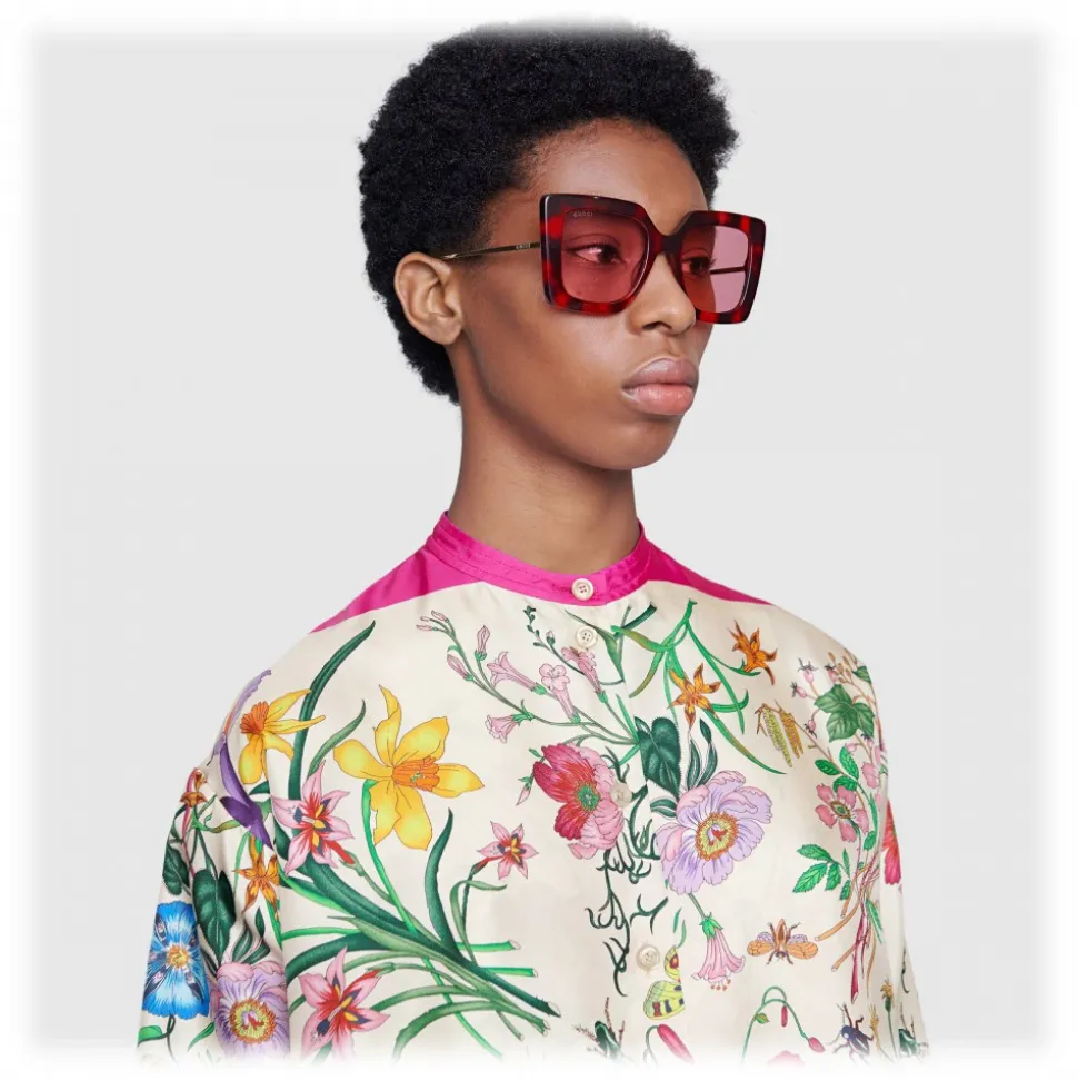 Gucci - Square Frame Sunglasses - Red and Black Tortoiseshell - Gucci Eyewear - Avvenice