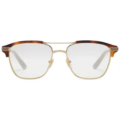 Gucci - Square Metal Glasses - Gold with Turtle Acetate Detail - Gucci Eyewear - Avvenice