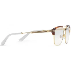 Gucci - Square Metal Glasses - Gold with Turtle Acetate Detail - Gucci Eyewear - Avvenice