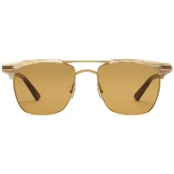 Gucci - Square Metal Sunglasses - Gold and Light Horn - Gucci Eyewear - Avvenice