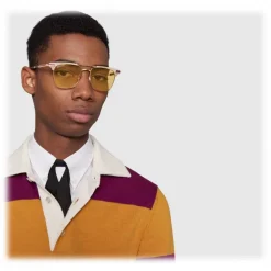 Gucci - Square Metal Sunglasses - Gold and Light Horn - Gucci Eyewear - Avvenice