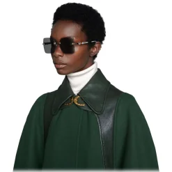 Gucci - Square Metal Sunglasses - Silver Grey - Gucci Eyewear - Avvenice