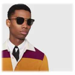 Gucci - Square Metal Sunglasses - Gold and Black Acetate - Gucci Eyewear - Avvenice