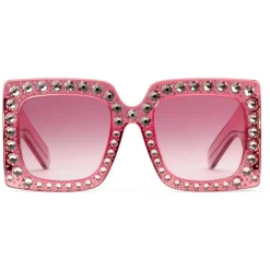 Gucci - Square Oversize Acetate Sunglasses - Pink with Crystals - Gucci Eyewear - Avvenice