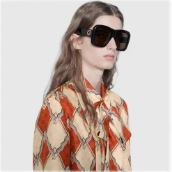 Gucci - Square Oversize Sunglasses - Glossy Black - Gucci Eyewear - Avvenice