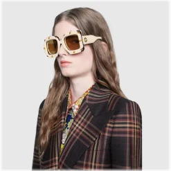Gucci - Square Oversize Sunglasses with Swarovski Crystals - White - Gucci Eyewear - Avvenice
