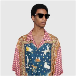 Gucci - Squared Metal and Acetate Sunglasses - Black Dark - Gucci Eyewear - Avvenice