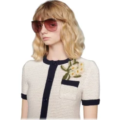 Gucci - Square-Frame Sunglasses - Gold Burgundy - Gucci Eyewear - Avvenice