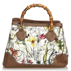 Gucci Vintage - Bamboo Canvas Flora Diana Satchel Bag - White - Leather Handbag - Luxury High Quality - Avvenice