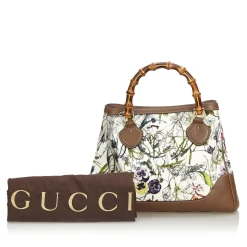 Gucci Vintage - Bamboo Canvas Flora Diana Satchel Bag - White - Leather Handbag - Luxury High Quality - Avvenice