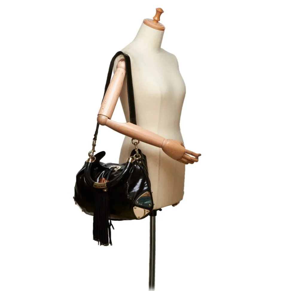 Gucci Vintage - Bamboo Patent Leather Indy Satchel Bag - Black - Leather Handbag - Luxury High Quality - Avvenice